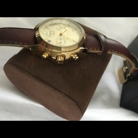 MICHAEL KORS CHRONO GOLD WATCH LEATHER STRAP $225 - Picture 7 of 8